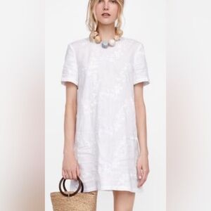 Zara white  Floral Textured Dress